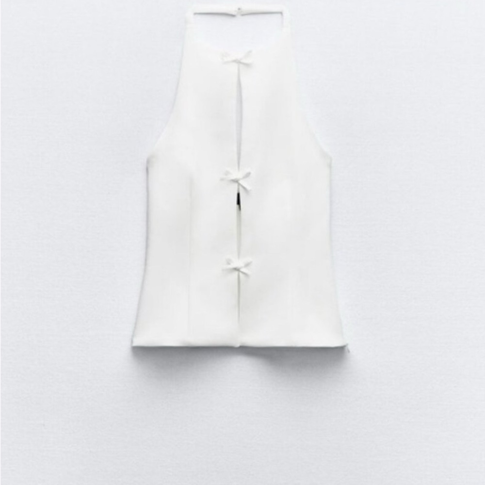 Zara White Sleeveless Tank Top with Tie Front